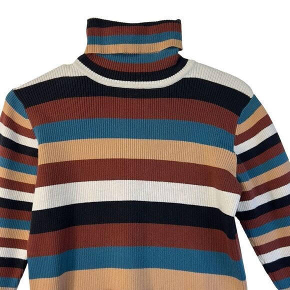 Vintage (r)elativity Striped Turtleneck Sweater Medium Black Rust Beige - Picture 2 of 15